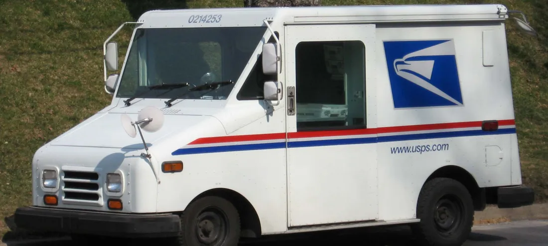 A USPS delivery vehicle on its route